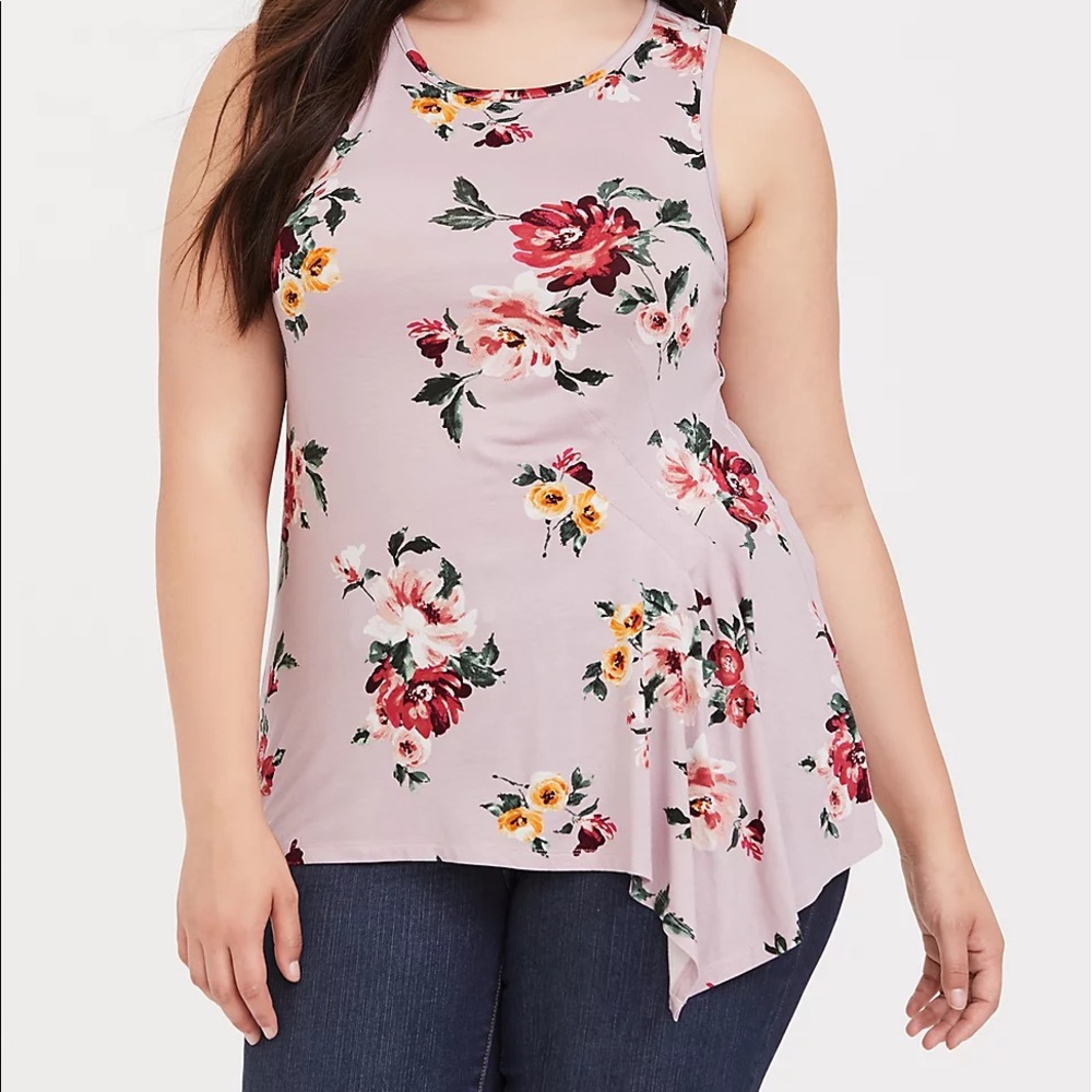 SUPER SOFT LILAC PURPLE FLORAL ASYMMETRIC TANK